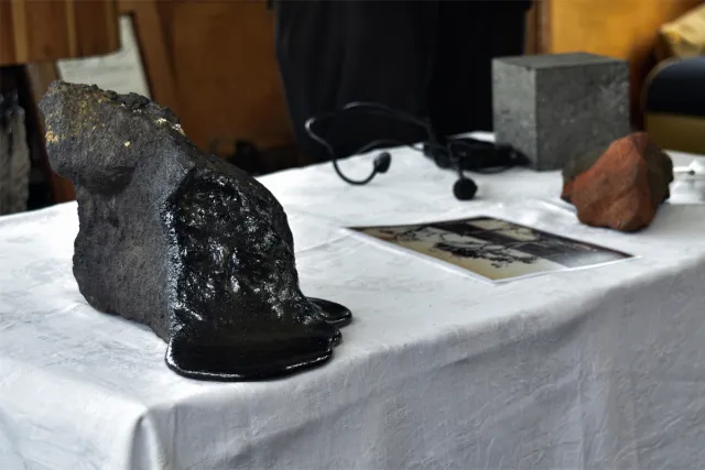Artefacts Nicholas Burridge brought to accompany his artist talk, including rock samples and photographs